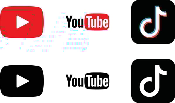 YouTube and TikTok Logos Red, Black vector