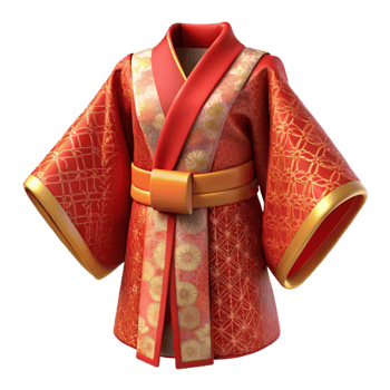 magnificent vintage Traditional Japanese Kimono Red and Gold Isolated professional png