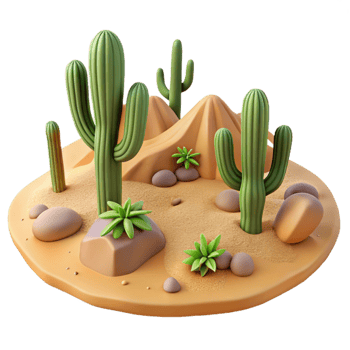 wonderful modern Transparent Background Desert Landscape with Cacti Aerial View professional png
