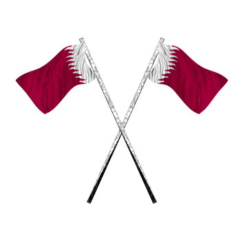 2 Qatari flags flying on crossed poles. png