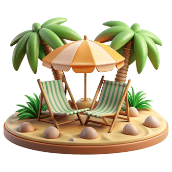 dramatic rustic Tropical Beach with Umbrellas and Chairs Isolated original png