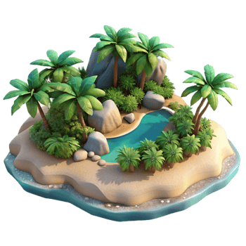 magnificent vintage Tropical Island Lush Vegetation Aerial View Transparent Background exclusive png