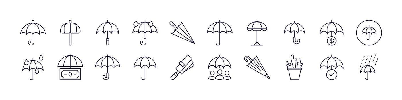 Bundle of Umbrella Thin Icons. Editable Stroke. Perfect for Web Sites, Books, Cards, Apps vector