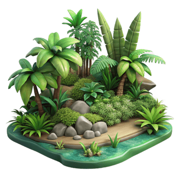 elegant creative Tropical Rainforest Scene Isolated with Lush Vegetation high quality png