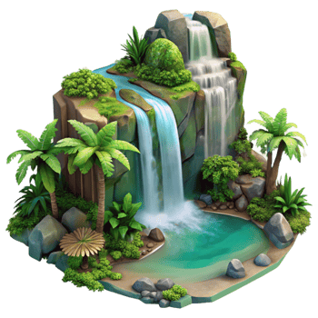 stunning vintage Tropical Waterfall Landscape with Lush Vegetation Isolated high quality png