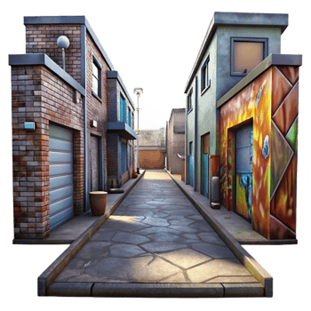 beautiful contemporary Urban Alleyway with Graffiti Art Transparent Background high resolution png