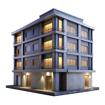 magnificent minimalist Urban Apartment Building Facade Night View Transparent Background exclusive png