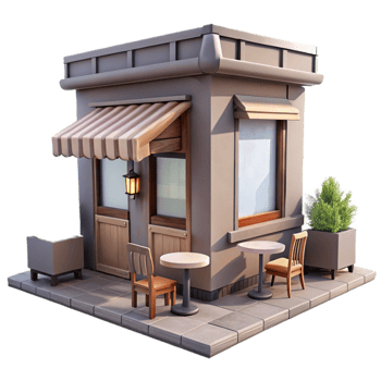 elegant artistic Urban Cafe Exterior with Outdoor Seating Isolated genuine png