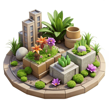 impressive artistic Urban Garden Flowers and Herbs Isolated exclusive png