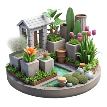 beautiful artistic Urban Garden Flowers and Herbs Isolated detailed png