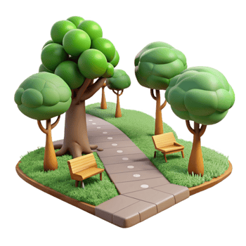 wonderful contemporary Urban Park Path with Trees Isolated premium png