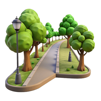 dramatic contemporary Urban Park Path with Trees Isolated authentic png