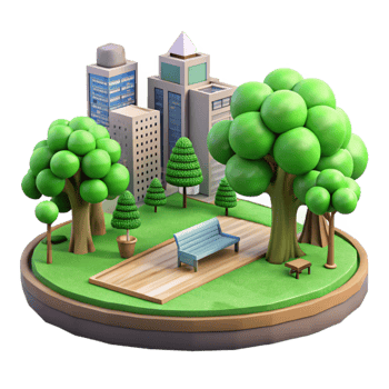 vibrant artistic Urban Park with Trees Green Grass Cutout detailed png