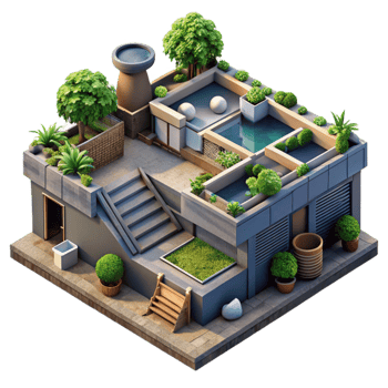 beautiful abstract Urban Rooftop Garden Aerial View Transparent Background genuine png