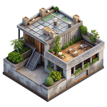 stunning modern Urban Rooftop Garden Aerial View Transparent Background original png