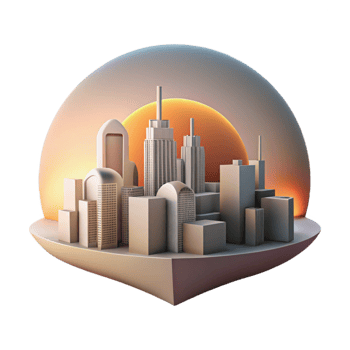 dramatic classic Urban Skyline Sunrise View Cutout Element detailed png