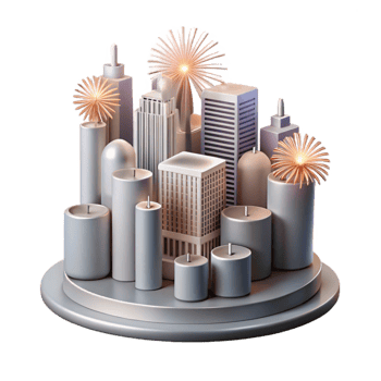 wonderful classic Urban Skyline with Fireworks Transparent original png
