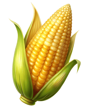 Sunlit golden corn cobs with a radiant shine on transparent background png