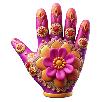 serene modern Vibrant Indian Henna Hand Design Floral Pattern Cutout png