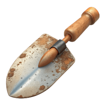 dramatic minimalist Vintage Garden Trowel with Rusty Finish Isolated professional png