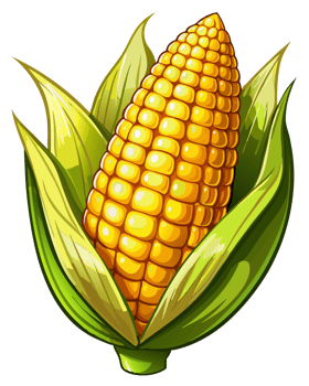 Bright golden corn cobs with rich texture on transparent background png