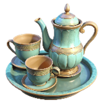 extraordinary abstract Vintage Tea Set with Cups and Saucers on Transparent Background Isolated premium png