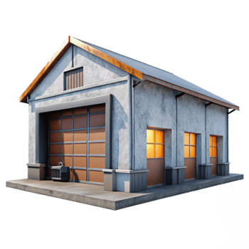 vibrant traditional Warehouse Building Front View Transparent Background original png