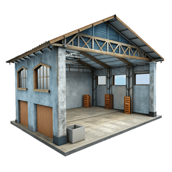 beautiful artistic Warehouse Interior Empty Space Cutout Element premium png