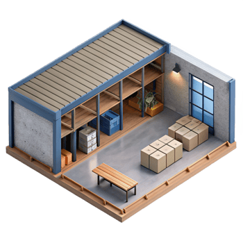 impressive rustic Warehouse Interior High Angle View Isolated high quality png