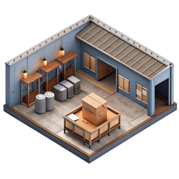stunning minimalist Warehouse Interior High Angle View Isolated high resolution png