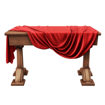 Vintage Round Table with Red Draped Cloth png