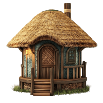 Cozy Wooden Cottage with Thatched Roof png