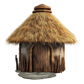 Traditional Thatched-Roof Hut on Wooden Stilts png