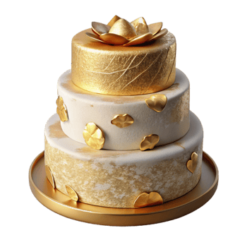 stunning minimalist Wedding Cake with Gold Leaf Accents Cutout Transparent Background exclusive png