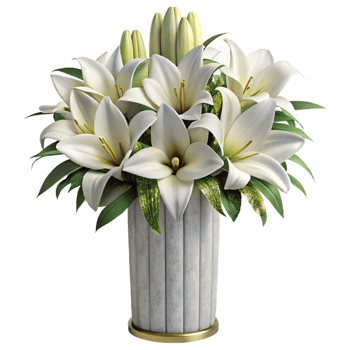 elegant minimalist Wedding Centerpiece Tall Floral Arrangement White Lilies Cutout detailed png
