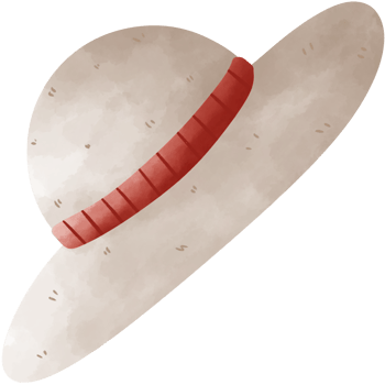 A watercolor illustration of a wide-brimmed hat with a red band. The hat is light-colored and has a slightly textured appearance. The band is thick and has a series of raised lines. png