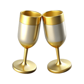 elegant minimalist Wedding Champagne Glasses with Golden Rim Isolated high resolution png
