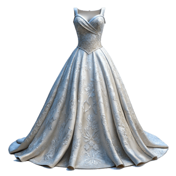 impressive rustic Wedding Dress with Long Train Isolated on Transparent Background high quality png