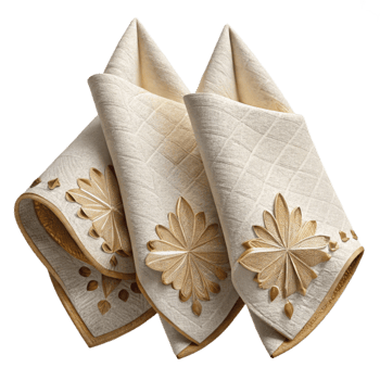 beautiful classic Wedding Napkins White Linen Embroidered Design Cutout original png