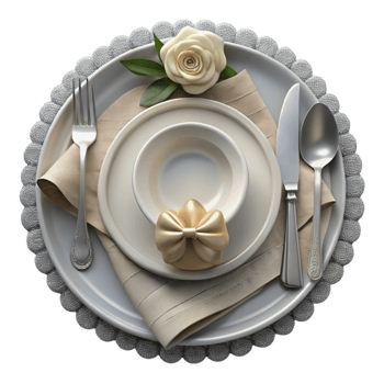 stunning abstract Wedding Place Setting Silverware White Plate Cutout professional png
