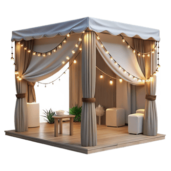 serene vintage Wedding Reception Area with String Lights Cutout exclusive png