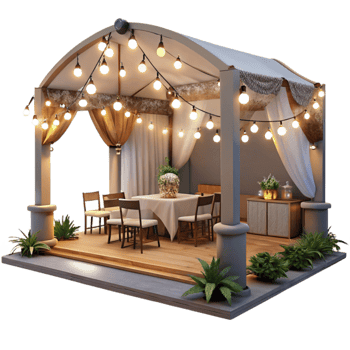 stunning modern Wedding Reception Area with String Lights Cutout detailed png
