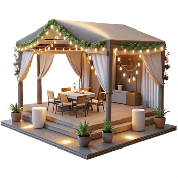 vibrant vintage Wedding Reception Area with String Lights Cutout authentic png