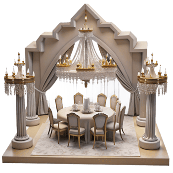 serene creative Wedding Reception Venue with Chandeliers Cutout authentic png