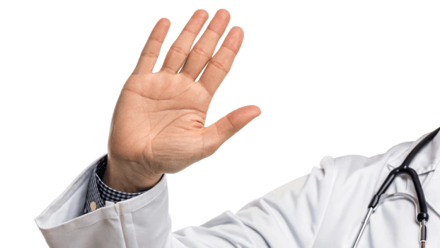 Doctor hand gesture, greeting, medical professional, healthcare, stethoscope, white coat, friendly wave, communication png
