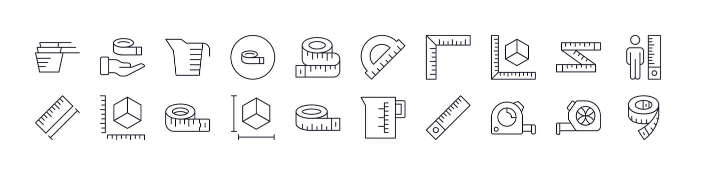 Measure Tape Set of Thin Icons. Editable Stroke. Perfect for Web Sites, Books, Cards, Apps vector