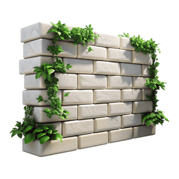 dramatic classic White Brick Wall with Ivy and Flowers Isolated genuine png