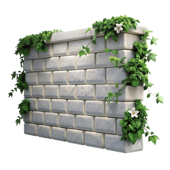 extraordinary classic White Brick Wall with Ivy and Flowers Isolated premium png