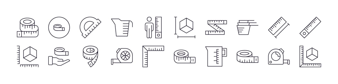 Measure Tape Icon Set for UI, Placards, Books, Apps. Editable Stroke. Perfect for Web Sites, Books, Cards, Apps vector