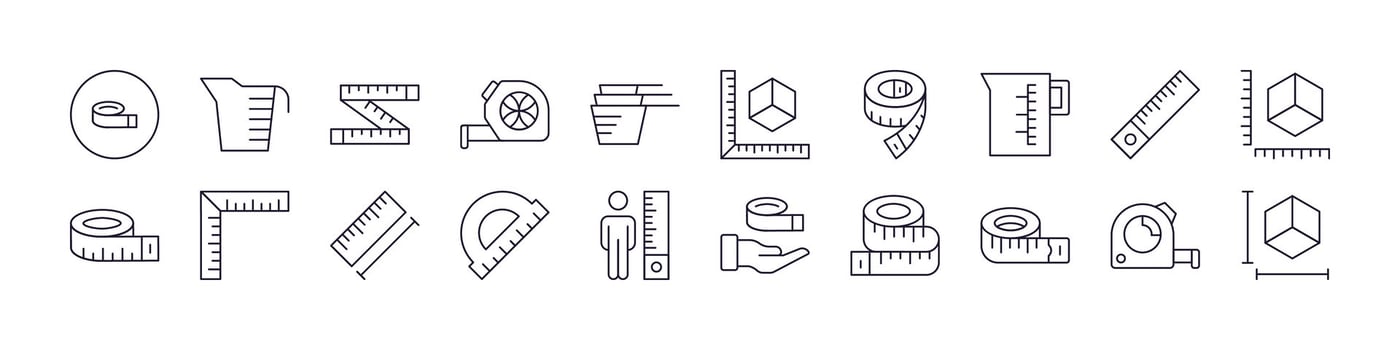 Measure Tape Thin Icons Collection. Editable Stroke. Perfect for Web Sites, Books, Cards, Apps vector